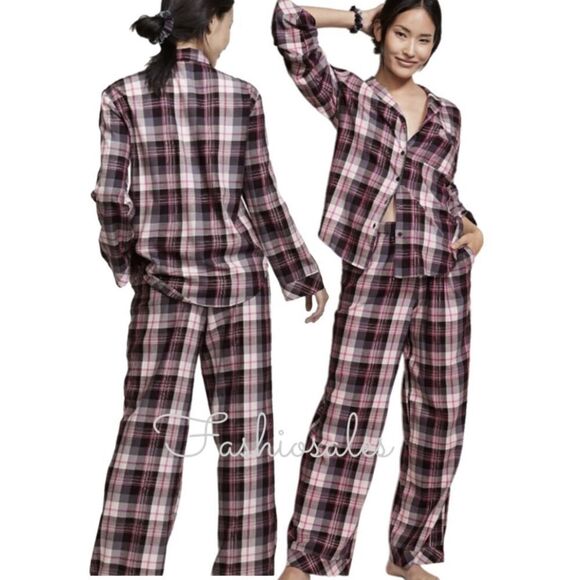 Victoria’s Secret Soft Cotton Flannel long sleeve pajama 3 piece set plaid - Picture 1 of 10